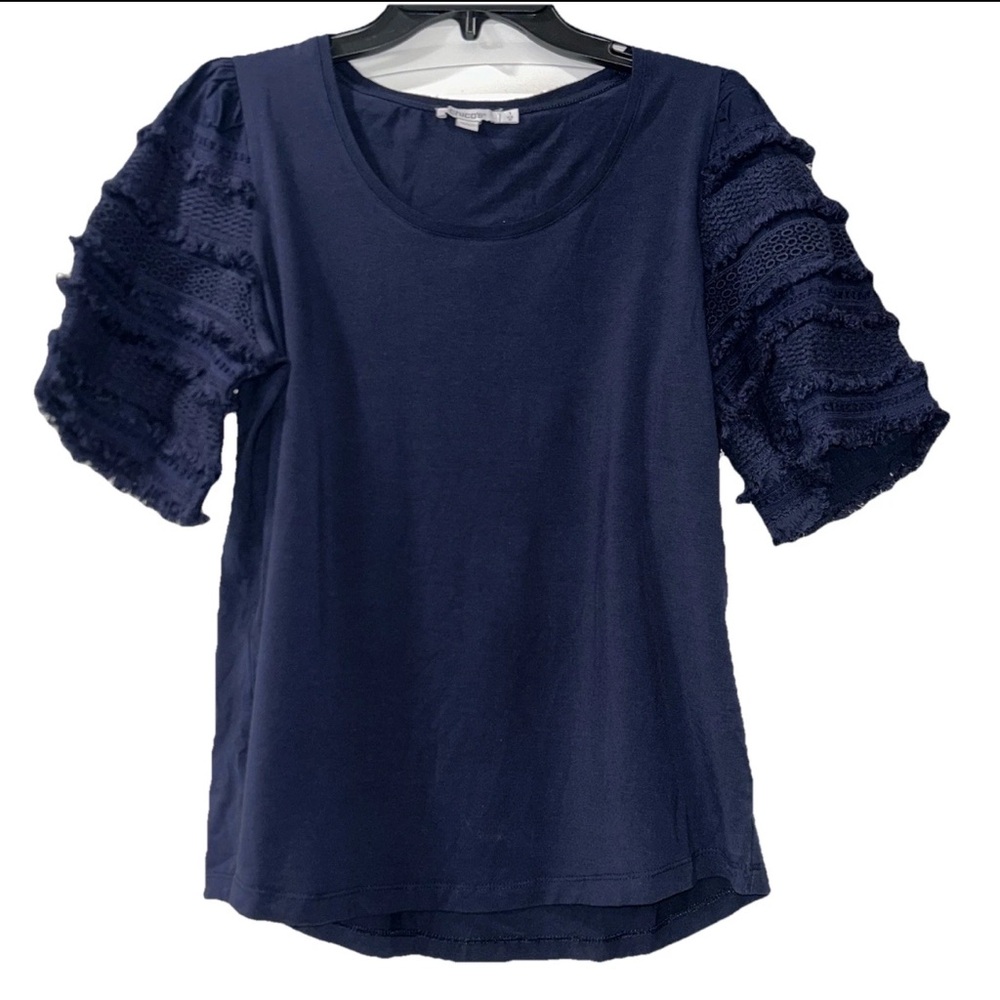 Chico’s Navy Blue Women's Top with Textured Sleeves Medium